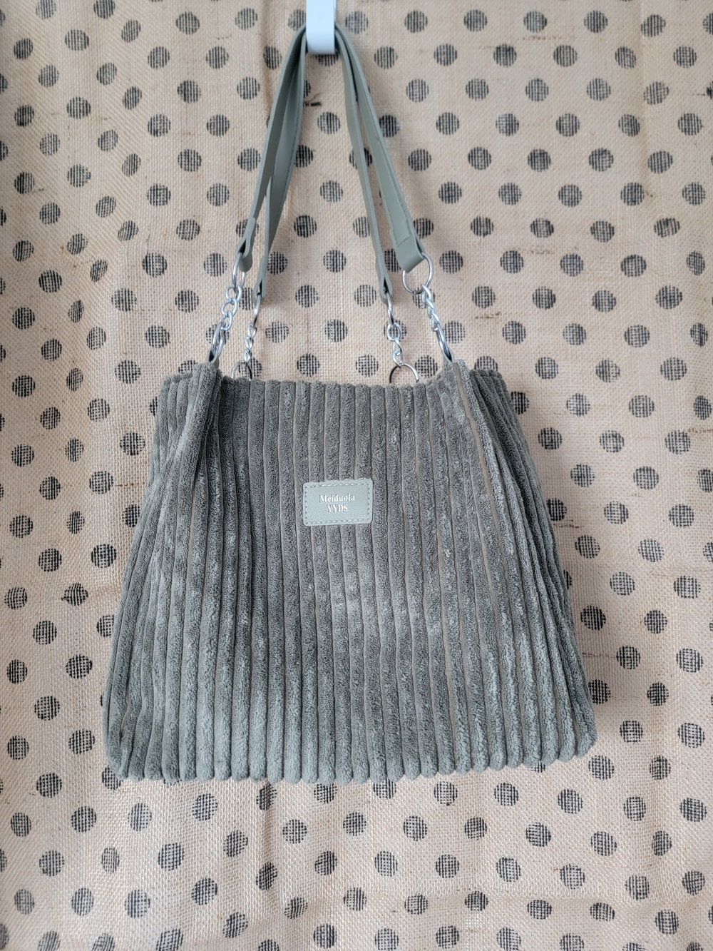 Corduroy Tote Bag in Olive Green - Unbranded
